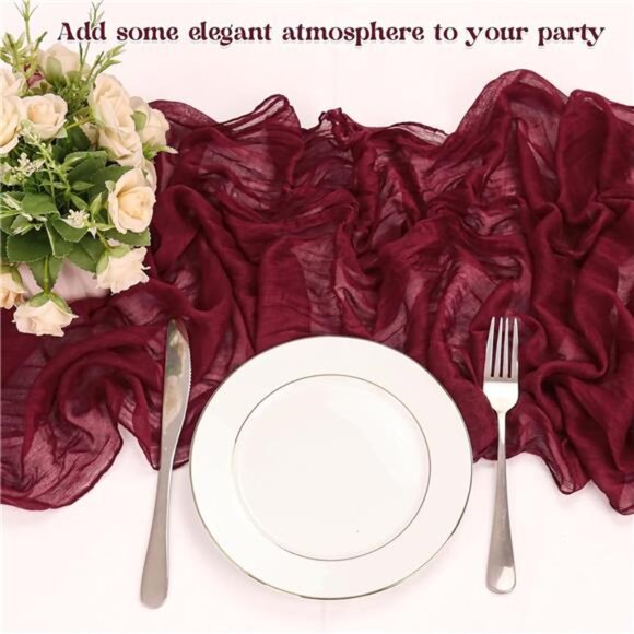 10 Pack Burgundy Cheesecloth Table Runner 10FT Boho Gauze Fabric Table Runner - Picture 5 of 7